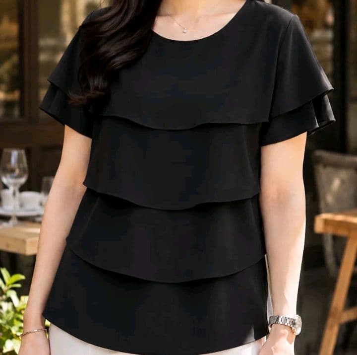 สีดำ อก42 ยาว25เสื้อไหมอิตาลีชั้นระบายพรางพุง (รับ11,200แต้ม)