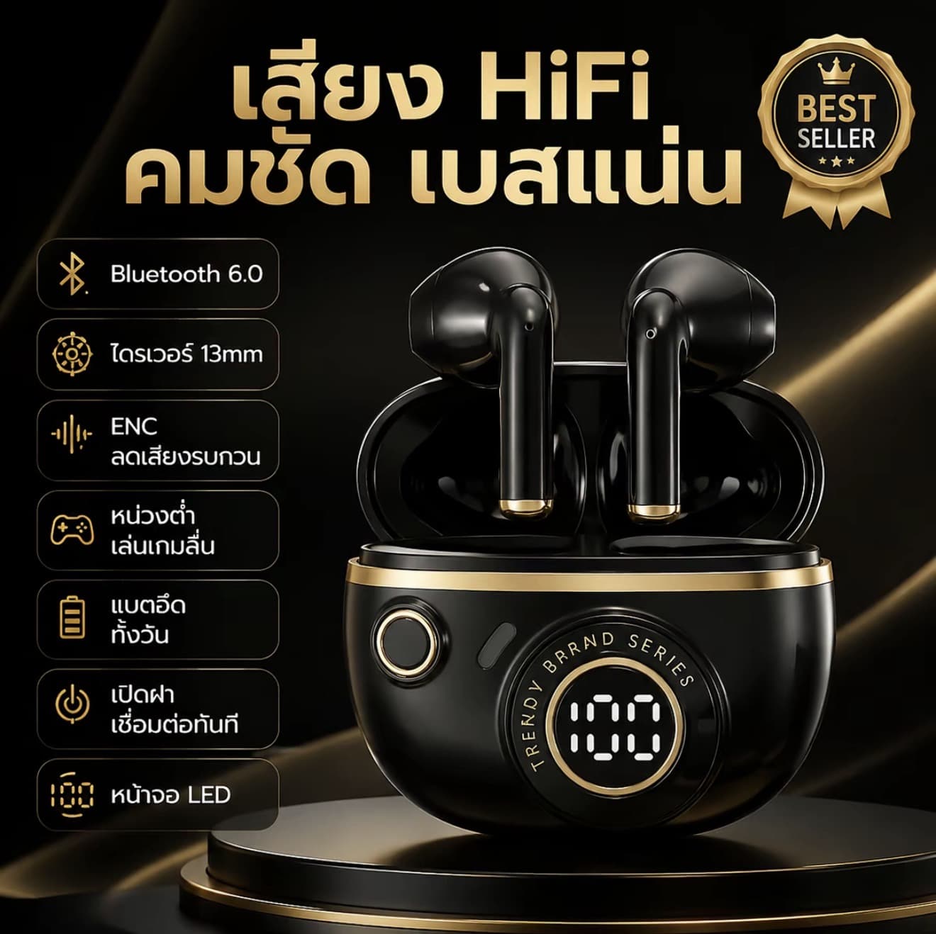 J08C หูฟังบลูทูธ ไร้สาย Bluetooth 6.0 TWS ENC ตัด 贝 เสียงรบกวน เสียง HiFi 3D เล่นเกม ฟังเพลง หน่วงตำโทรชัด ใส่สบาย จอ LED แบตอึด ควบคุมสัมผัส กันน้ำ ชาร์จ Type-C (รับ 16,200 แต้ม)