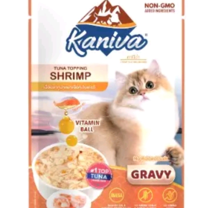 Kaniva cat pouch ยกโหล12ซอง อาหารเปียกสำหรับแมว ทูน่า+กุ้งเกรดวี่(รับ17,950แต้ม)