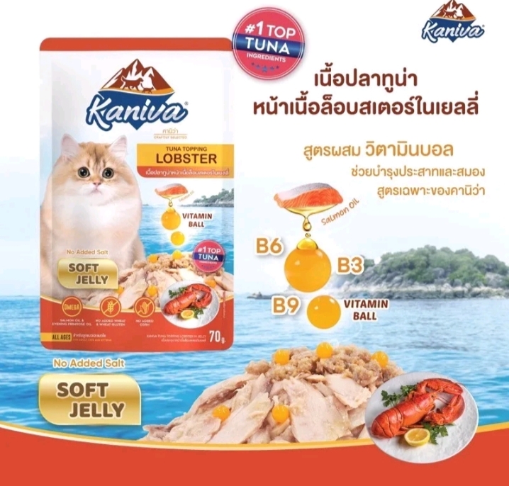 Kaniva cat pouch ยกโหล12ซอง อาหารเปียกสำหรับแมว ขนาด70ก.×12ซอง ทูน่า+ล็อบสเตอร์เยลลี่(รับ17,950แต้ม)