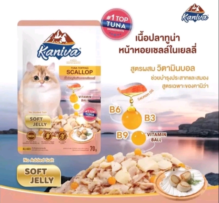 Kaniva cat pouch ยกโหล12ซอง อาหารเปียกสำหรับแมว ขนาด70ก.×12ซอง ทูน่า+แซลมอนเยลลี่(รับ17,950แต้ม)