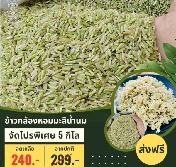 ข้าวกล้องหอมมะลิเขียวน้ำนม ตราคนบ้านนอก (5กิโลกรัม) หอม นุ่ม ไม่แข็ง ประโยชน์สูงกว่าข้าวกล้องทั่วไป
