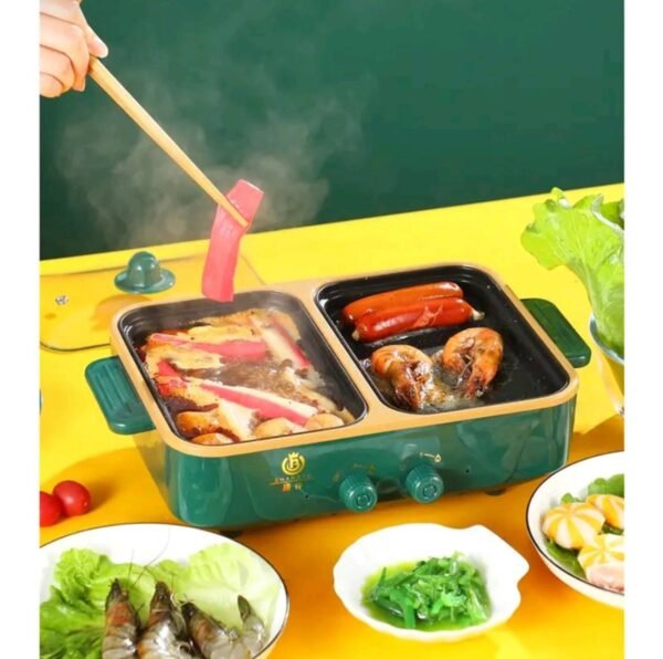 JINLONGSAN เตาย่างบาร์บีคิว เตาปิ้งย่างไฟฟ้า กระทะปิ้งย่าง ไฟฟ้า 2 ช่อง เตาปิ้งย่างหม้อสุกกี้ หม้อชาบู หม้อ A2655 - Image 2