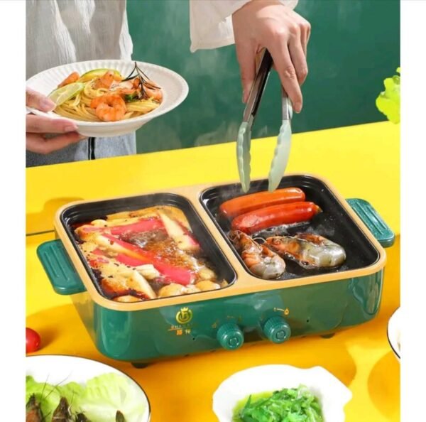 JINLONGSAN เตาย่างบาร์บีคิว เตาปิ้งย่างไฟฟ้า กระทะปิ้งย่าง ไฟฟ้า 2 ช่อง เตาปิ้งย่างหม้อสุกกี้ หม้อชาบู หม้อ A2655 - Image 7