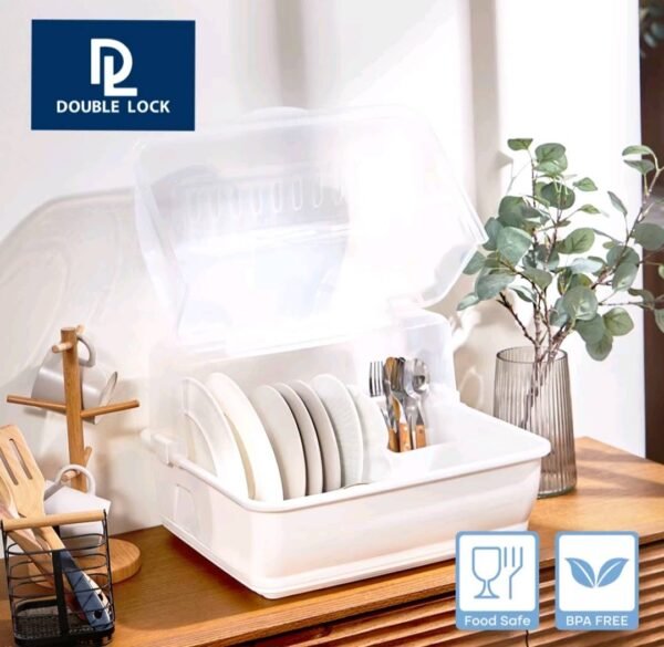 Double Lock ที่คว่ำจาน ไซส์ XL ที่คว่ำจานทรงโค้งมน (มีฝาปิด) กันฝุ่นละออง กันแมลง พลาสติก กล่องเก็บจาน ที่คว่ำจานมีฝาปิด  รุ่น 2408
