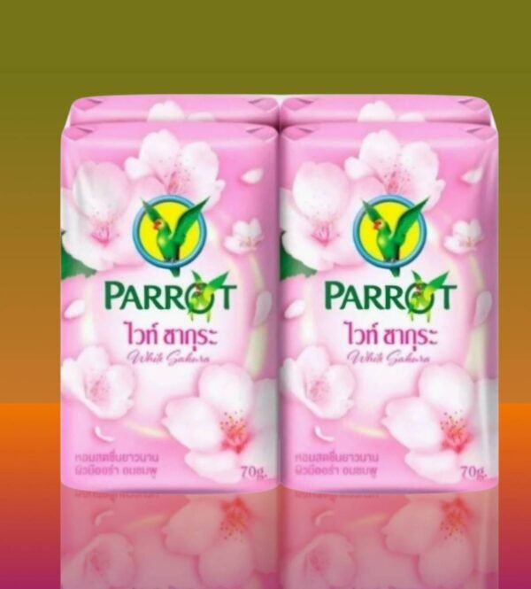 สบู่นกแก้ว กลิ่นไวท์ซากุระ ขนาด 70 กรัม (แพ็ค 4 ก้อน)